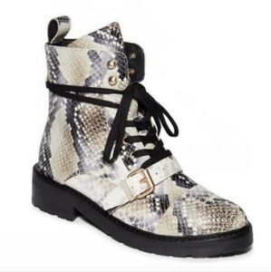 NEW- All Saints Donita Snake Print Goat Leather Combat Moto Boots